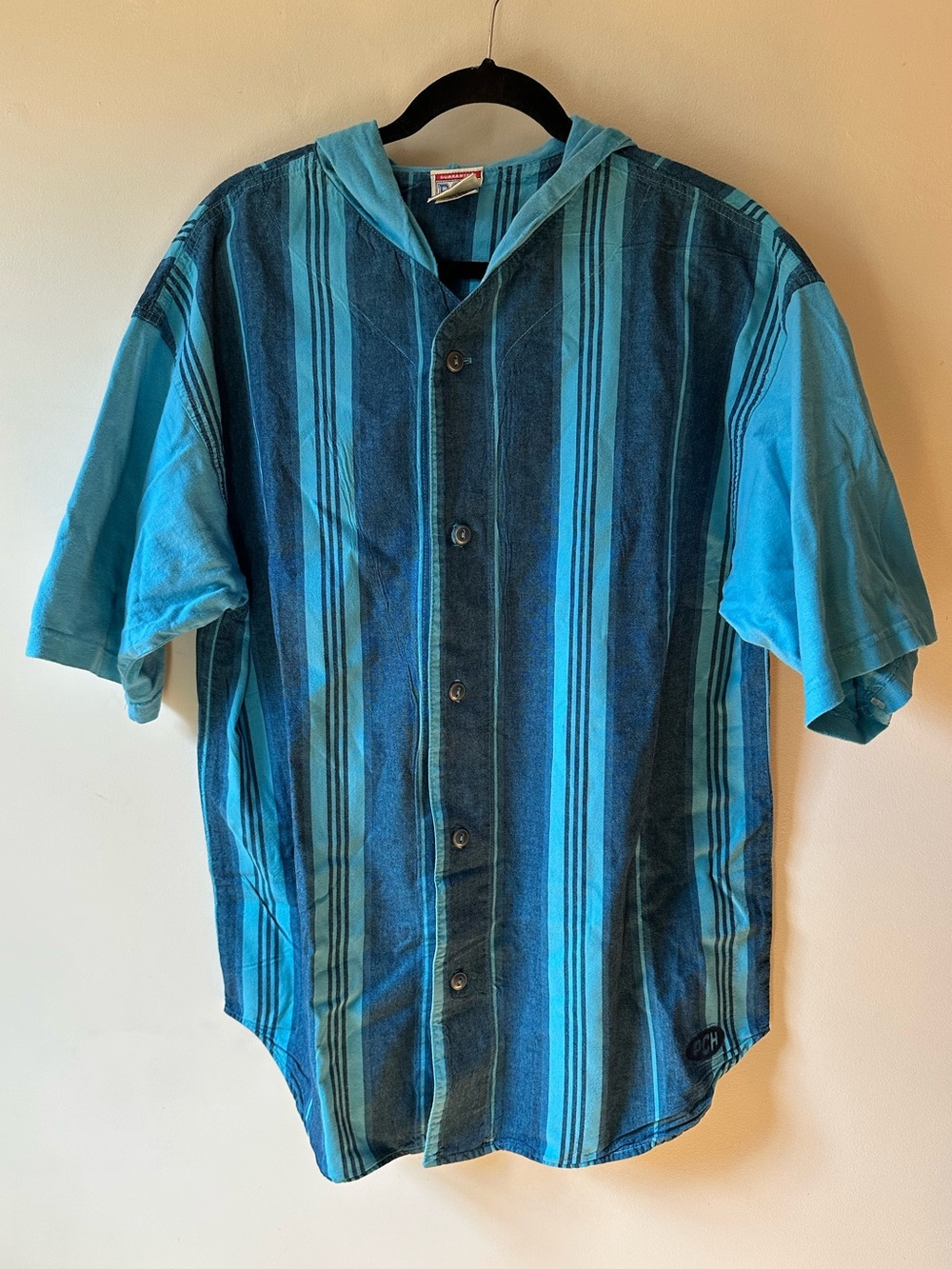 Vintage 90s PCH Blue Striped Button Up Hooded Streetwear Casual